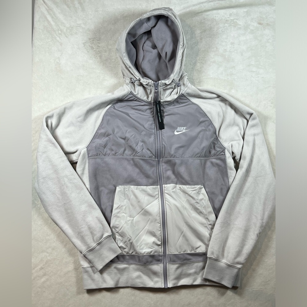 NWT Nike Men’s Medium Polar Fleece Gray Full Zip Color Block Coat Jacket